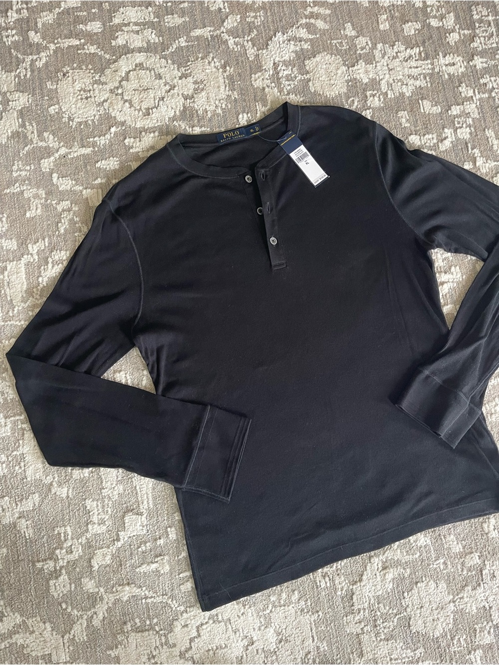 NWT Polo by Ralph Lauren Men’s Black Long-Sleeve Henley Shirt